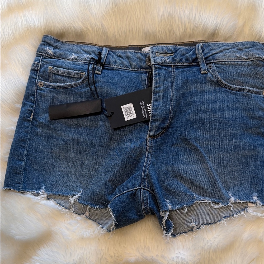 PAIGE Blue Distressed Jean Shorts - Picture 5 of 5